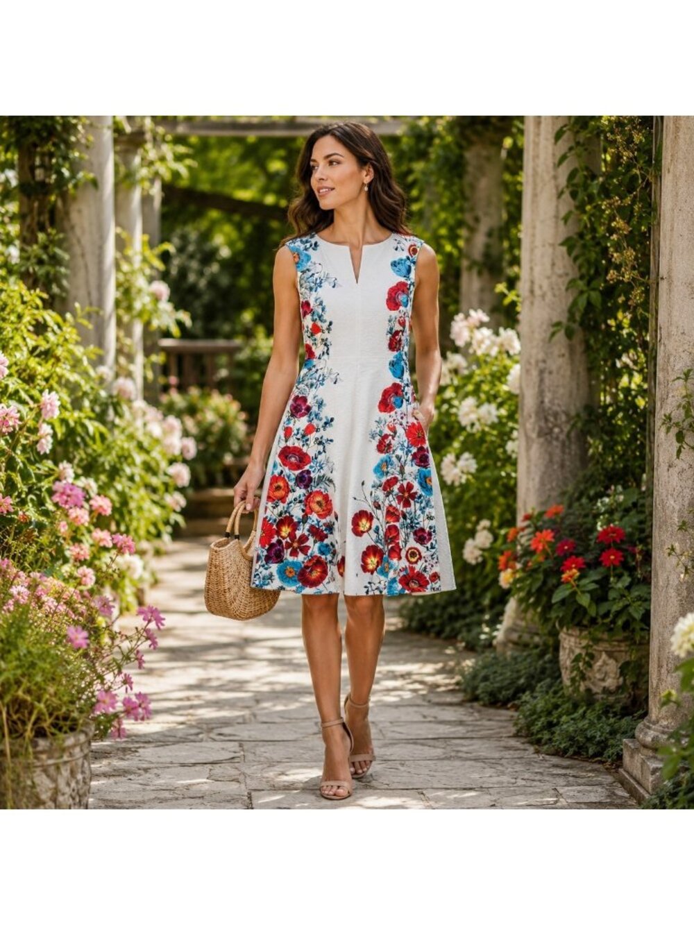 NWT Adrianna Papell Floral Jacquard Fit & Flare Dress Size 4 Pockets